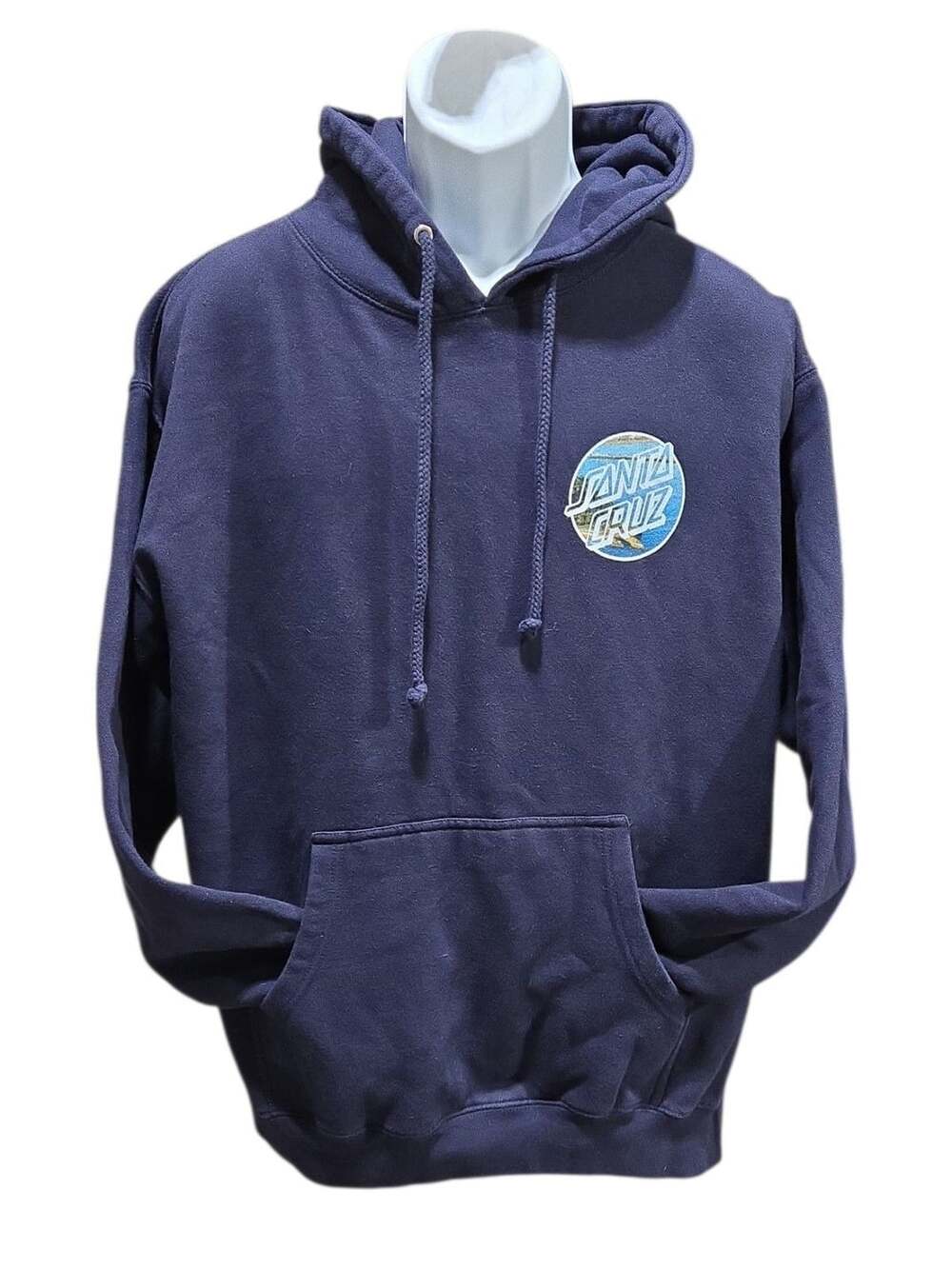 Santa Cruz Skateboards Pullover Hoodie Size L Navy Blue Wave Dot Logo
